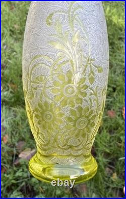 Baccarat Acid Etched Glass Vase Cristal Grave Acide Fleur De Couleur Colore Vert