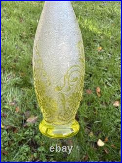 Baccarat Acid Etched Glass Vase Cristal Grave Acide Fleur De Couleur Colore Vert