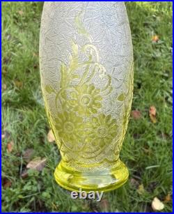 Baccarat Acid Etched Glass Vase Cristal Grave Acide Fleur De Couleur Colore Vert