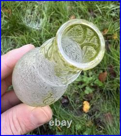 Baccarat Acid Etched Glass Vase Cristal Grave Acide Fleur De Couleur Colore Vert