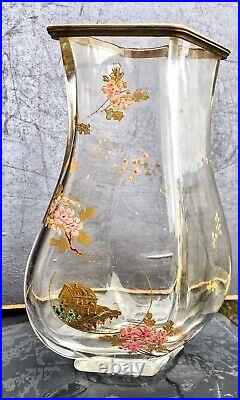 Baccarat & Escalier Cristal Grand Vase Cristal Japonisant 1880 Bronze