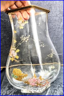 Baccarat & Escalier Cristal Grand Vase Cristal Japonisant 1880 Bronze