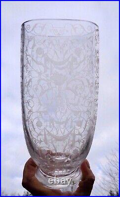 Baccarat Michelangelo Michel Ange Acid Etched Crystal Vase Cristal Gravé Acide B