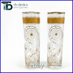 Baccarat Ou Saint Louis Paire De Grands Vases Cristal Decor Givré Doré Ht 36cm