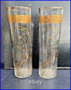 Baccarat Ou Saint Louis Paire De Grands Vases Cristal Decor Givré Doré Ht 36cm