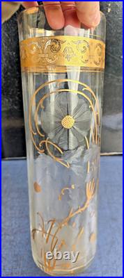 Baccarat Ou Saint Louis Paire De Grands Vases Cristal Decor Givré Doré Ht 36cm