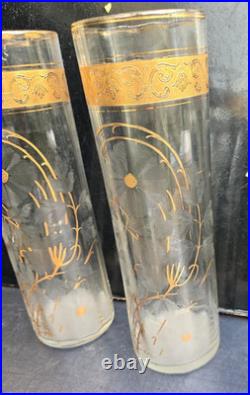 Baccarat Ou Saint Louis Paire De Grands Vases Cristal Decor Givré Doré Ht 36cm