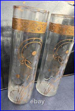 Baccarat Ou Saint Louis Paire De Grands Vases Cristal Decor Givré Doré Ht 36cm