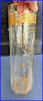 Baccarat Ou Saint Louis Paire De Grands Vases Cristal Decor Givré Doré Ht 36cm