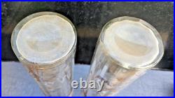 Baccarat Ou Saint Louis Paire De Grands Vases Cristal Decor Givré Doré Ht 36cm
