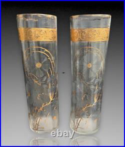 Baccarat Ou Saint Louis Paire De Grands Vases Cristal Decor Givré Doré Ht 36cm