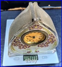 Baccarat Pendulette Fond Givre Emaille Cristal Art Nouveau 1900 Clock
