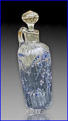 Beau Flacon Cristallerie De Émile Galle Verre Émaillé Art Nouveau 1900