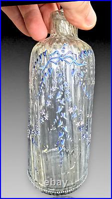 Beau Flacon Cristallerie De Émile Galle Verre Émaillé Art Nouveau 1900