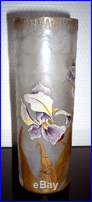 Beau Vase Rouleau Decor Iris Legras Montjoye St Denis Fond Givre Signe