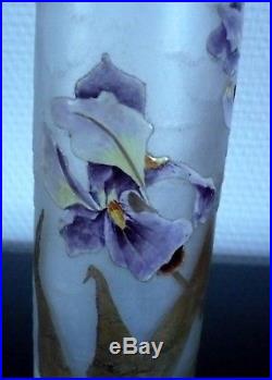 Beau Vase Rouleau Decor Iris Legras Montjoye St Denis Fond Givre Signe