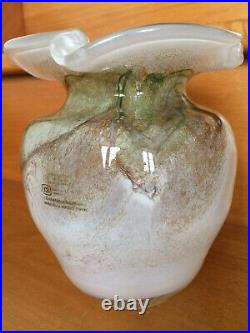 Beau Vase Vintage en verre soufflé signé Maure Vieil Mick et Bob le Bless