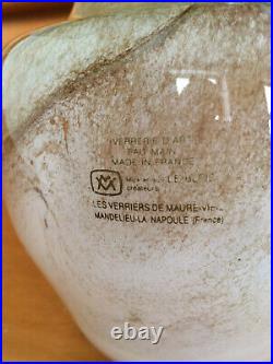Beau Vase Vintage en verre soufflé signé Maure Vieil Mick et Bob le Bless