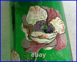 Beau Vase émaillé legras riche décor d' anémones bicolores