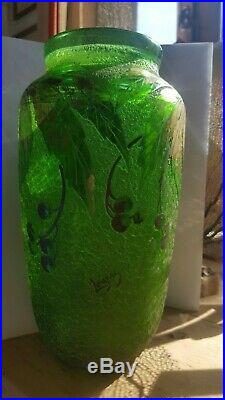 Beau vase Legras baie et feuillage dorées