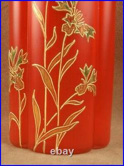 Bel Ancien Vase En Verre Emaille A L'or Art Nouveau Decor Oeillets