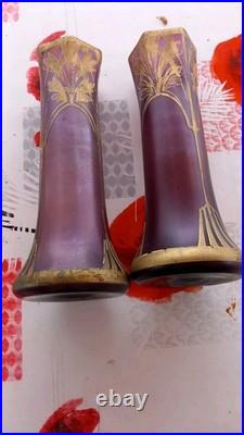 Belle Paire De Vase violine 1900 Pâte de verre art déco/art nouveau Legras