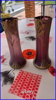 Belle Paire De Vase violine 1900 Pâte de verre art déco/art nouveau Legras