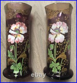 Belle Paire de vases verre émaillé XIXéme Legras Montjoie