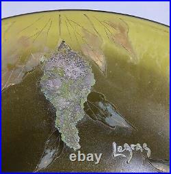 Belle coupe verre dégagé acide branchages fleuris LEGRAS Art-Nouveau Signé Vase