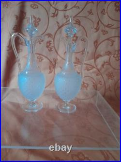 Belle paire de burettes d'église carafe cristal taillé gravé 19 è st louis