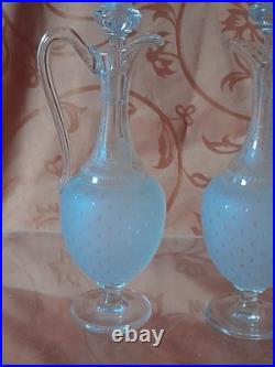 Belle paire de burettes d'église carafe cristal taillé gravé 19 è st louis