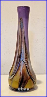 Biot Marcel Saba Grand vase verre soufflé améthyste et irisations H. 33 cm