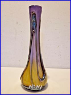 Biot Marcel Saba Grand vase verre soufflé améthyste et irisations H. 33 cm