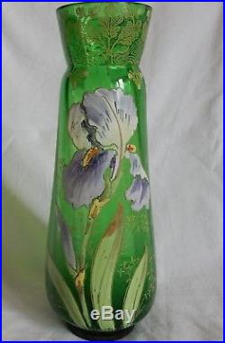 C'/ Très joli VASE ÉMAILLÉ LEGRAS (iris) vert 1900