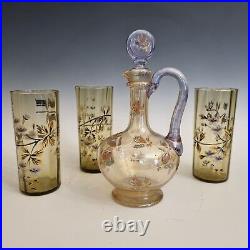 CARAFE + 3 VERRES ÉMAILLÉS MONTJOYE LEGRAS ART NOUVEAU 1900 Cristal, Gallé