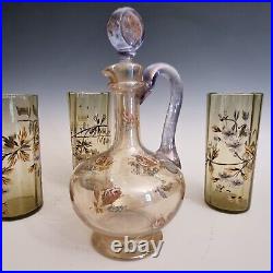 CARAFE + 3 VERRES ÉMAILLÉS MONTJOYE LEGRAS ART NOUVEAU 1900 Cristal, Gallé