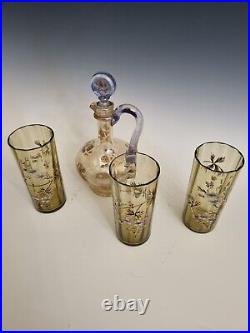 CARAFE + 3 VERRES ÉMAILLÉS MONTJOYE LEGRAS ART NOUVEAU 1900 Cristal, Gallé