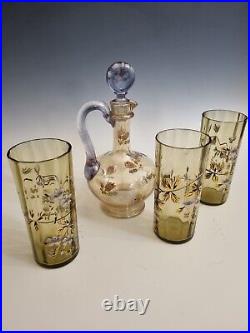 CARAFE + 3 VERRES ÉMAILLÉS MONTJOYE LEGRAS ART NOUVEAU 1900 Cristal, Gallé