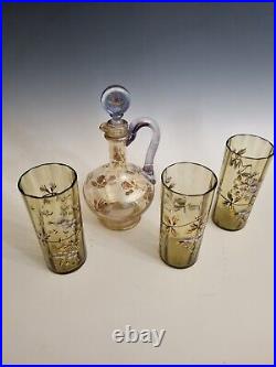 CARAFE + 3 VERRES ÉMAILLÉS MONTJOYE LEGRAS ART NOUVEAU 1900 Cristal, Gallé