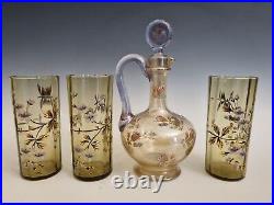 CARAFE + 3 VERRES ÉMAILLÉS MONTJOYE LEGRAS ART NOUVEAU 1900 Cristal, Gallé