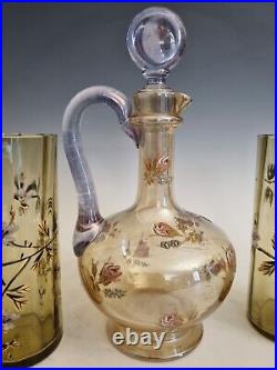 CARAFE + 3 VERRES ÉMAILLÉS MONTJOYE LEGRAS ART NOUVEAU 1900 Cristal, Gallé