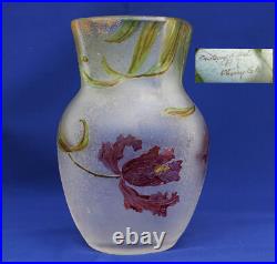 CHOISY-LE-ROI Grand Vase Cristal Gravé Acide et Emaillé Art Nouveau XIXème