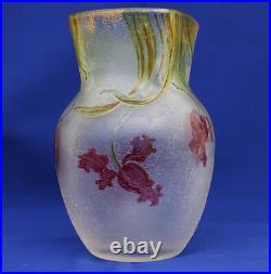 CHOISY-LE-ROI Grand Vase Cristal Gravé Acide et Emaillé Art Nouveau XIXème