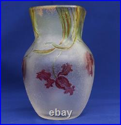 CHOISY-LE-ROI Grand Vase Cristal Gravé Acide et Emaillé Art Nouveau XIXème