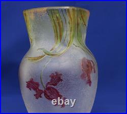 CHOISY-LE-ROI Grand Vase Cristal Gravé Acide et Emaillé Art Nouveau XIXème