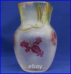 CHOISY-LE-ROI Grand Vase Cristal Gravé Acide et Emaillé Art Nouveau XIXème