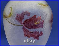 CHOISY-LE-ROI Grand Vase Cristal Gravé Acide et Emaillé Art Nouveau XIXème