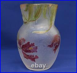 CHOISY-LE-ROI Grand Vase Cristal Gravé Acide et Emaillé Art Nouveau XIXème