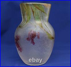 CHOISY-LE-ROI Grand Vase Cristal Gravé Acide et Emaillé Art Nouveau XIXème