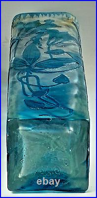 CRISTALLERIE de PANTIN VASE en VERRE BLEU DÉGAGÉ à L'ACIDE ART NOUVEAU ca 1900